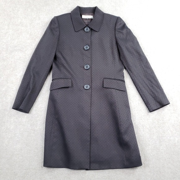 Tahari Arthur S. Levine Coat Womens 8 Brown Geometric Mid-Length Collared Button